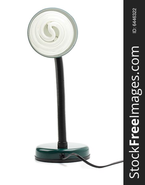 Small flexible green lamp on white background