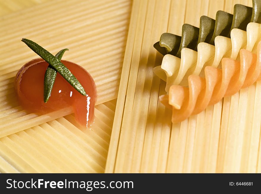 Different types of Italian pastas prepared to cook