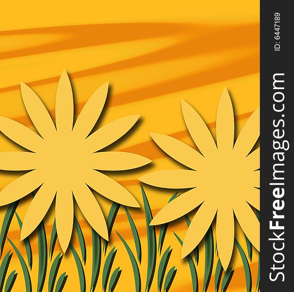 Abstract drawing of the colors of sunshine, Sunflowers, and grass blades. Bold orange, yellow and green colors. Abstract drawing of the colors of sunshine, Sunflowers, and grass blades. Bold orange, yellow and green colors.