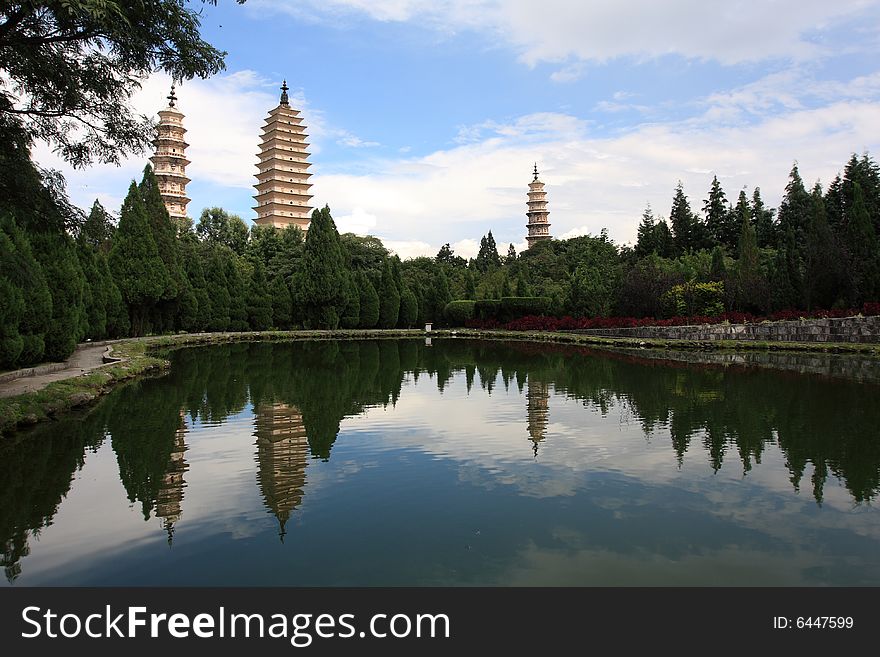 Three Pagodas in Dali, Yunnan province, China.