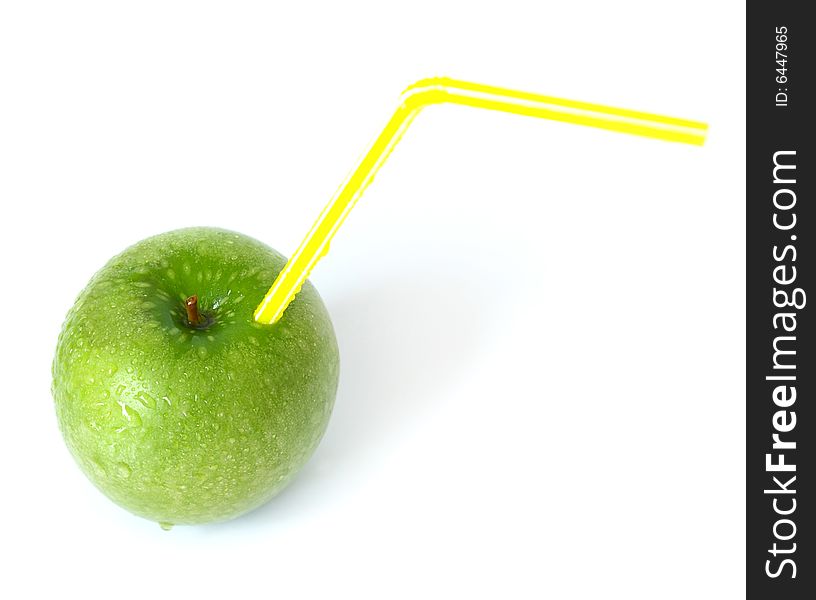 Green juicy apple isolated on white background