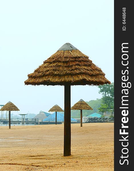 Beach umbrella in a cloudy day