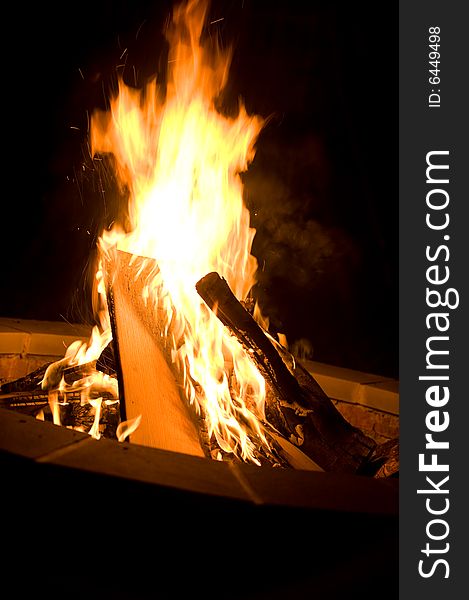Bonfire with Wood Planks Burning