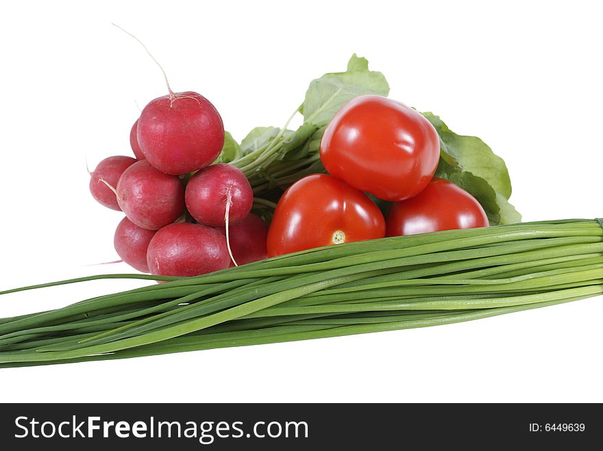 Three types of vegetables isolated on white background