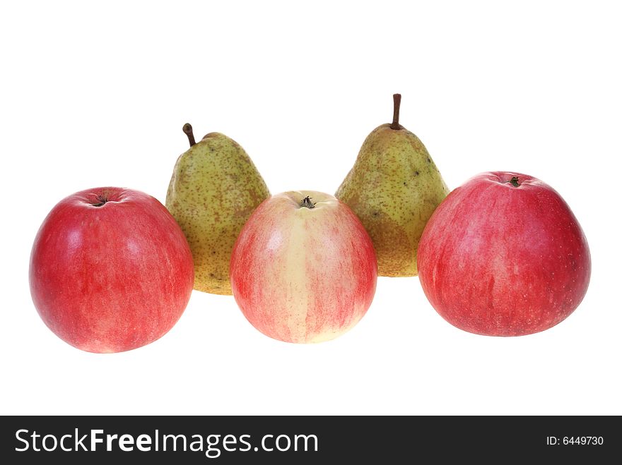 Ripe apple and pear isolated on white background. Ripe apple and pear isolated on white background