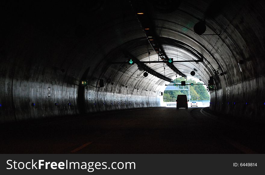 Delivery car in the new highway tunnel