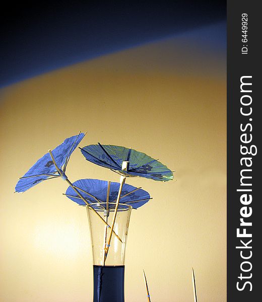 Colorful japanese blue umbrella in party drink. Colorful japanese blue umbrella in party drink.