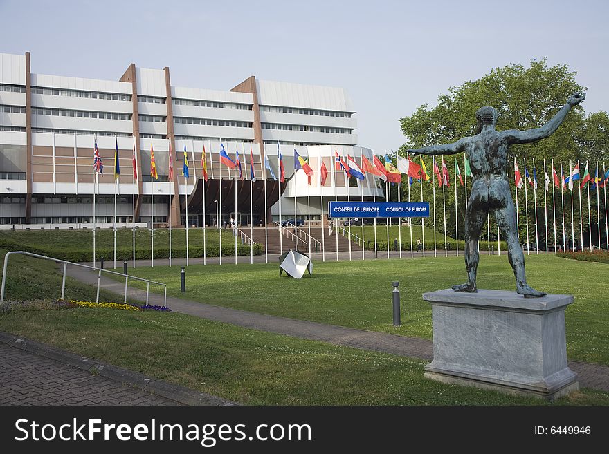 Euro flags in front of the european Parliament in Strasbourg