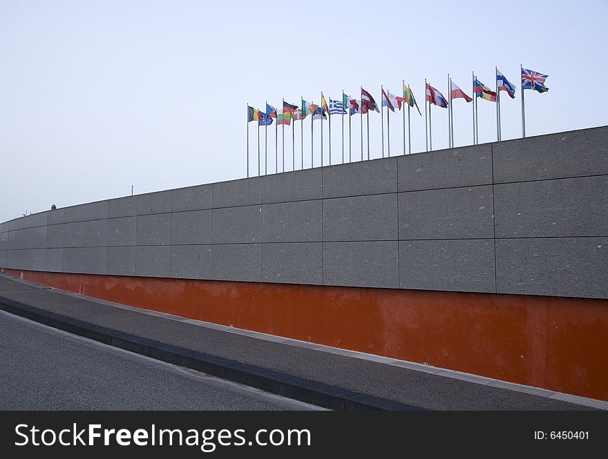 Euro flags in front of the european Parliament in Strasbourg