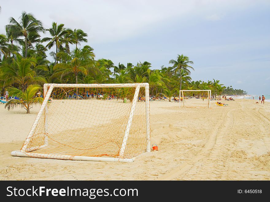 Bavaro Beach , careibas in the tropical resort, with football field