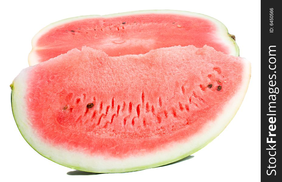 Close-up slice and half of watermelon, isolated on white