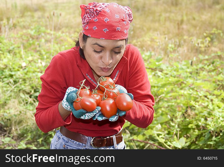 Girls Working In Her Garden