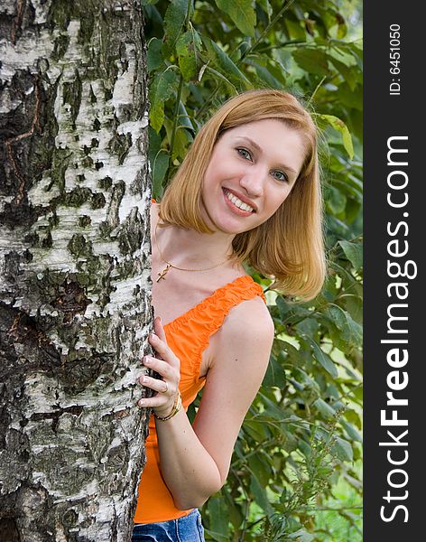 Portrait of a young blond woman outdoors. Portrait of a young blond woman outdoors