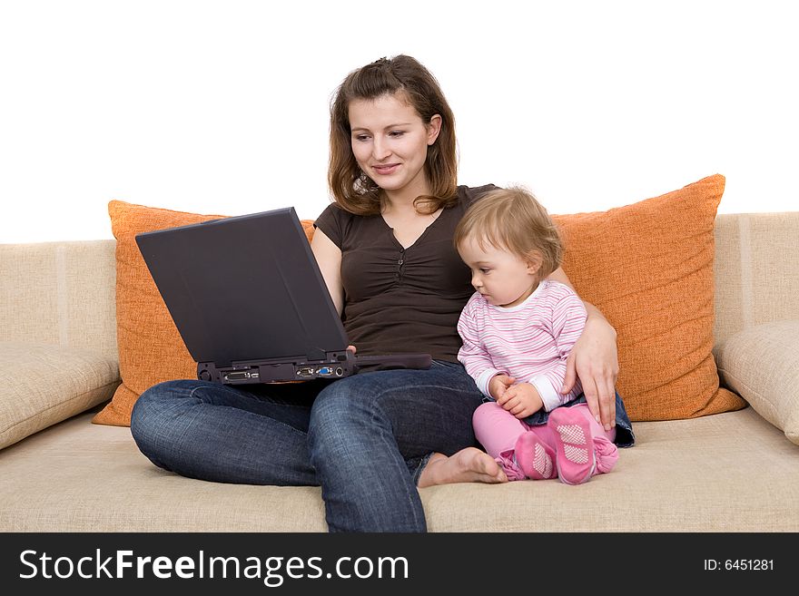 Happy family together on sofa with laptop. Happy family together on sofa with laptop