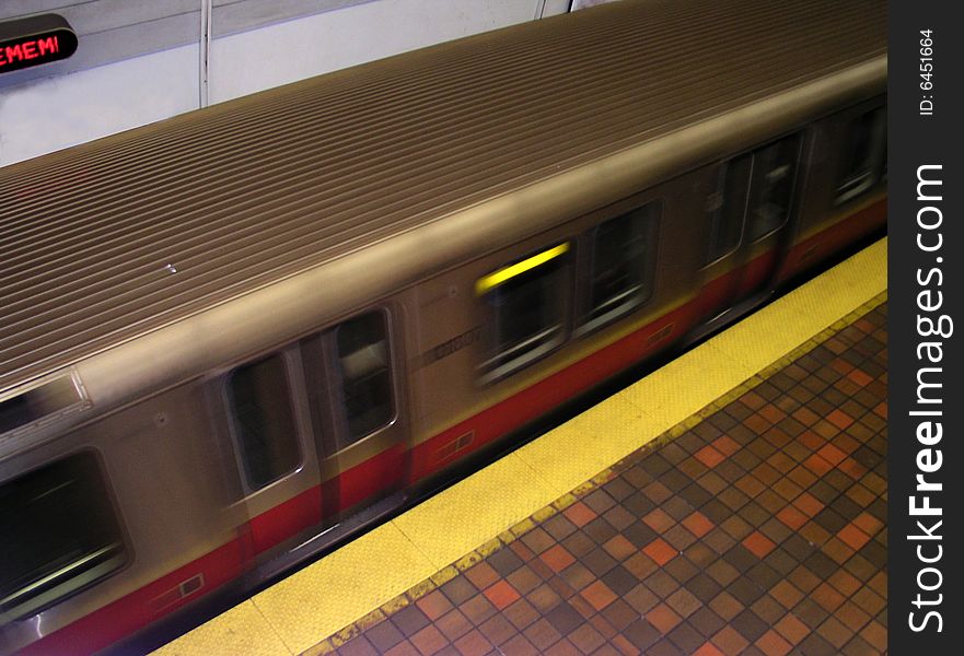 Subway pulling into station, great for showing public transportation. Subway pulling into station, great for showing public transportation.