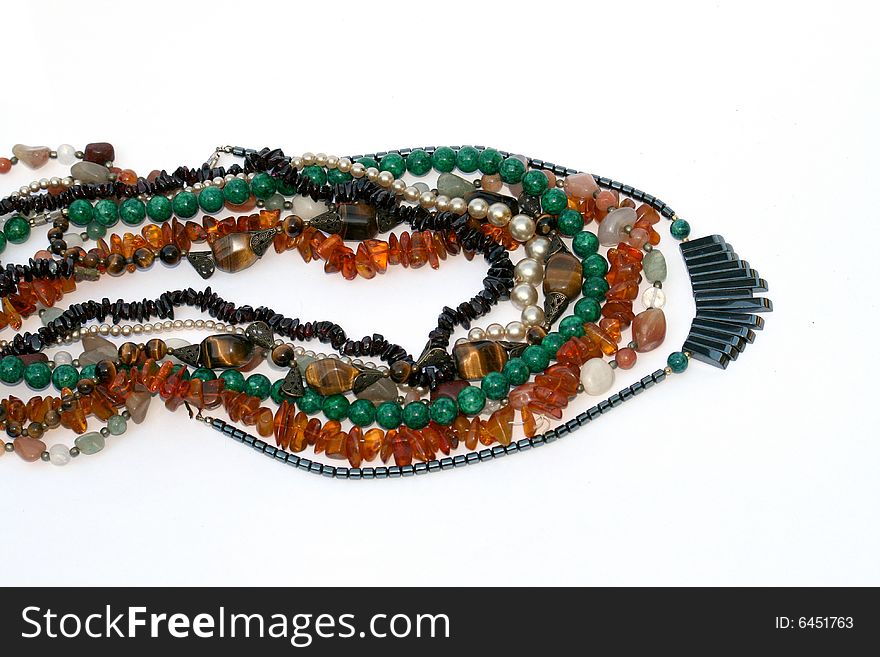 Necklaces of different precious stones
