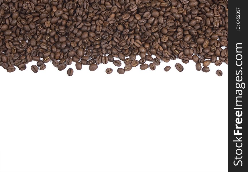 Coffee beans on white background suitable for background of border. Coffee beans on white background suitable for background of border