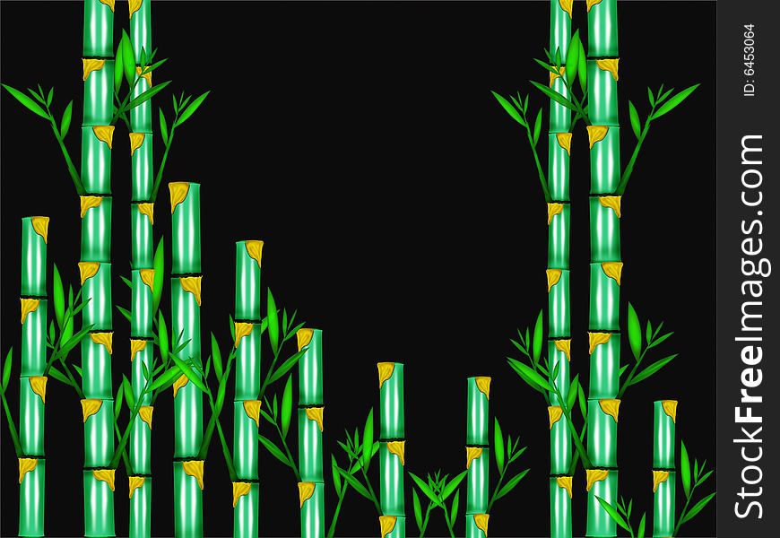 The bamboo trees and leaves designed by illustration on black background