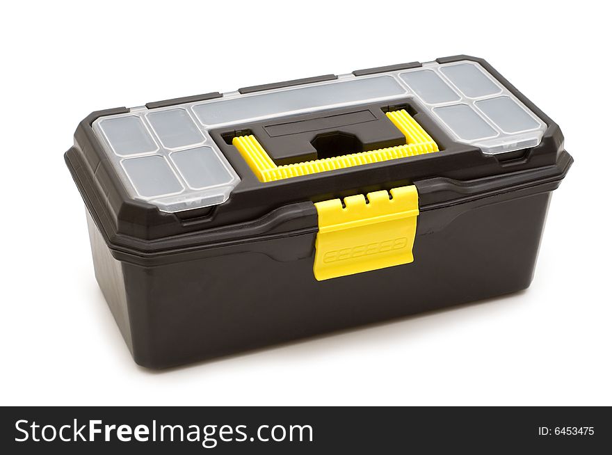 Plastic toolbox on white background