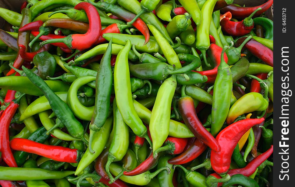 Fresh red and green hot chilli in the market
