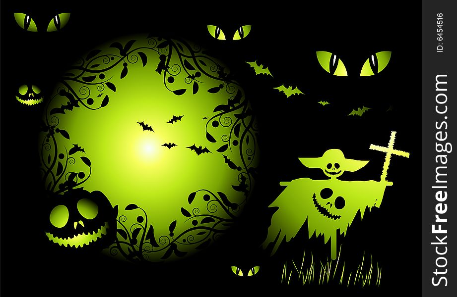 Halloween night background, vector illustration