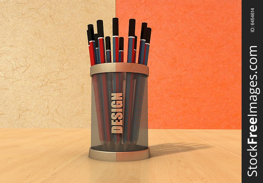 Pencils container on wooden plaine