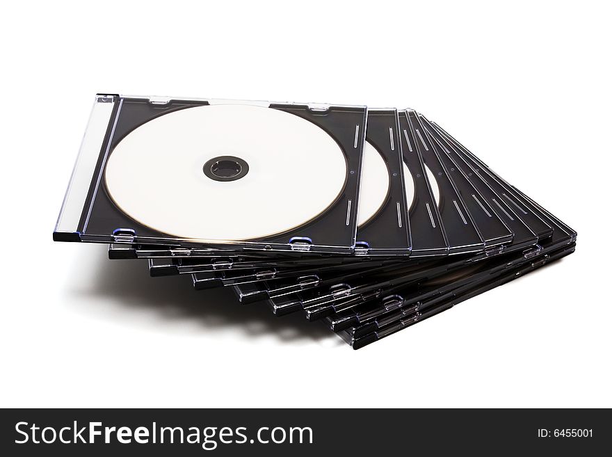 Disk cd in boxes on a white background