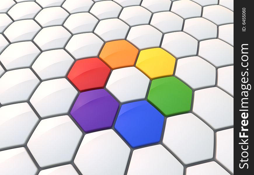 Abstract hexagonal color wheel on white