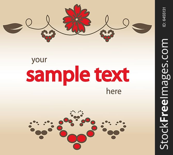Vector blank with red flower and hearts