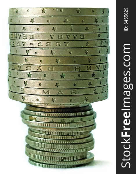 Coins tower on white background. Coins tower on white background