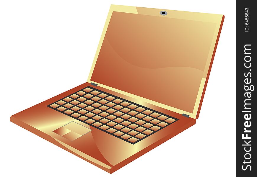 Golden laptop on white background, vector illustration