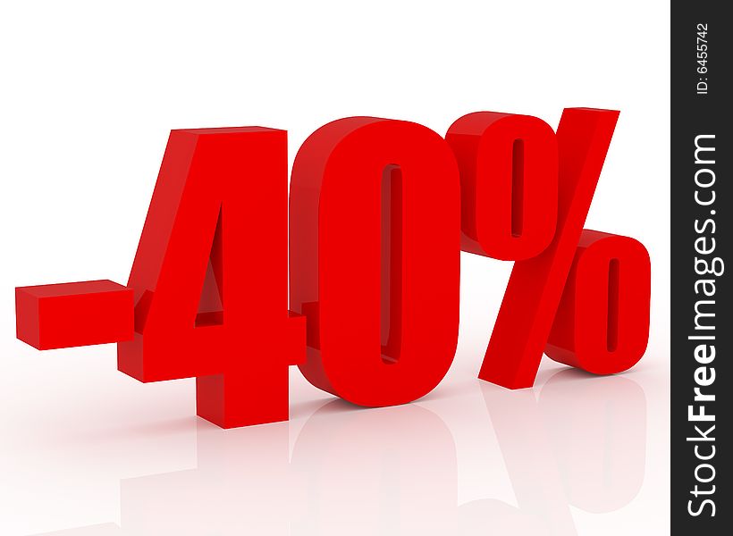 Red 3D signs showing 40% discount and clearance.