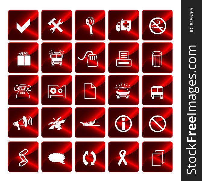 Glossy red icons, vector illustration