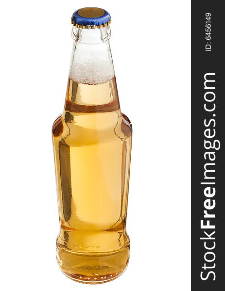 Clear beer bottle over the white background