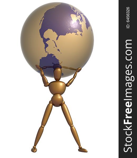 3d figurine holding the globe above the head. 3d figurine holding the globe above the head