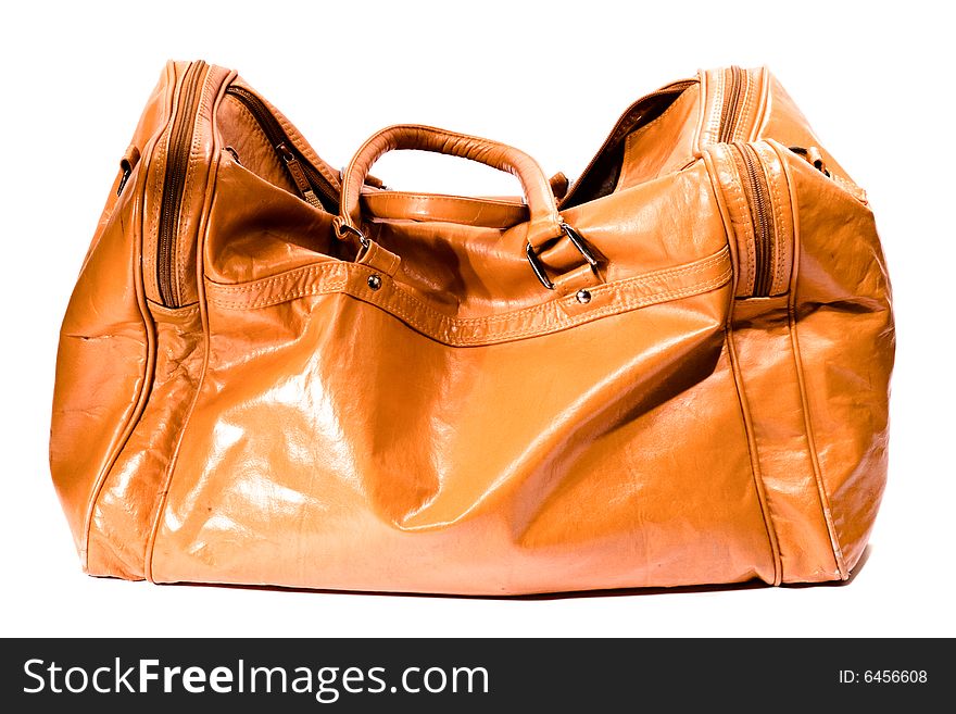 Leather bag isolated on white.