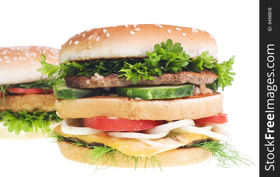 Cheeseburger isolated on white background.