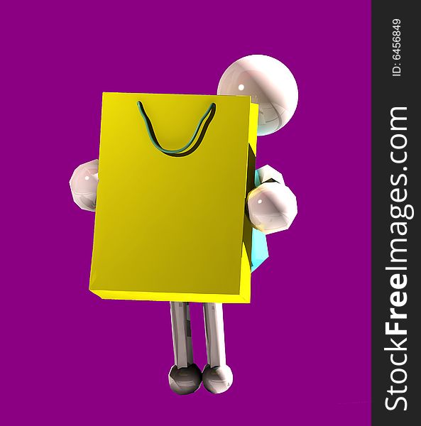 Yellow shopping bag with dollgirl
