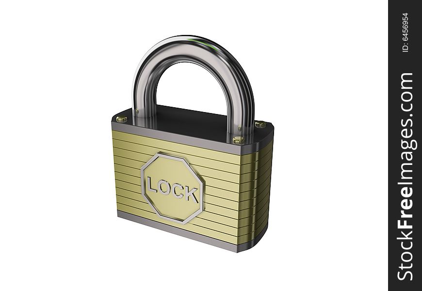 Golden lock isolated over white. Xl size