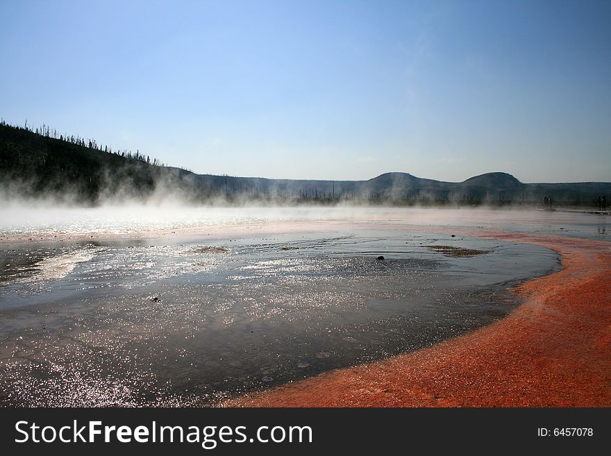 Geysers and colored sediments in Yellowstone National Park