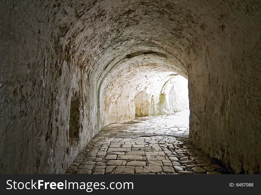 Tunnel passage at Corfu Old Fortress in Greece