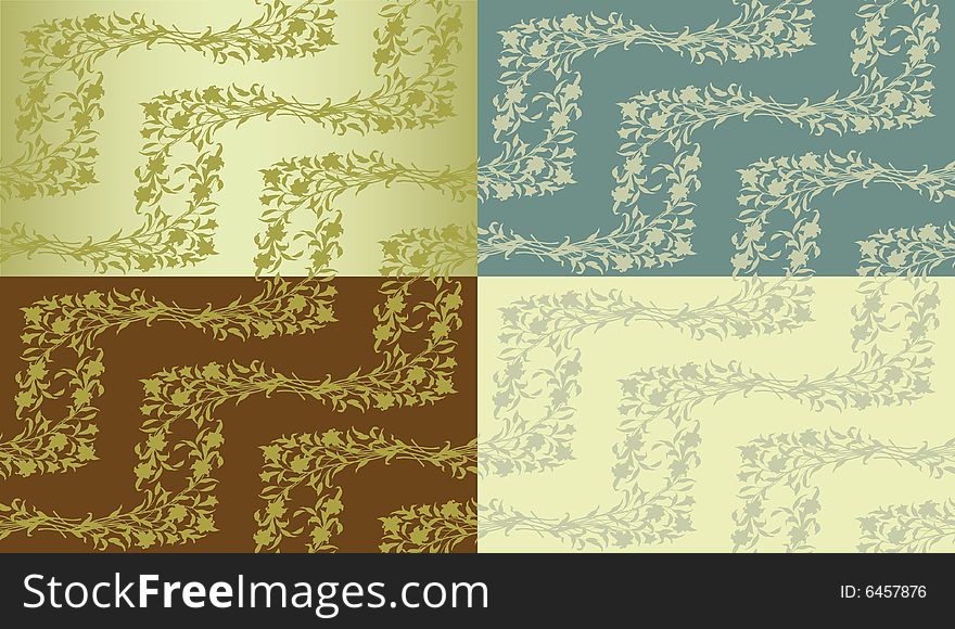 Seamless ornamental vector pattern with floral elements. Four color schemes included. Seamless ornamental vector pattern with floral elements. Four color schemes included.