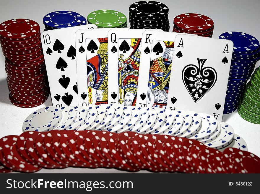 Royal Flush and Casino Chips. Royal Flush and Casino Chips