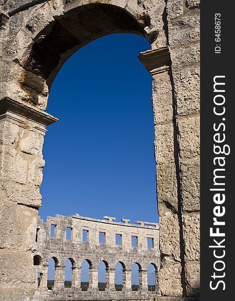 The Arena in Pula. Pula is best known for its first century amphitheatre, sixth largest in the world and locally known as the Arena.