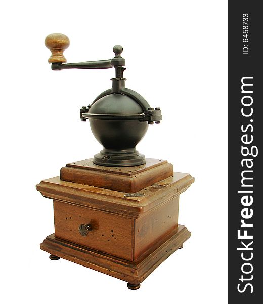 Ancient wooden coffee mill