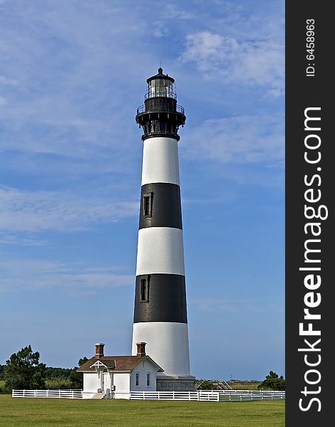 Black and white striped lighthouse in North Carolina.