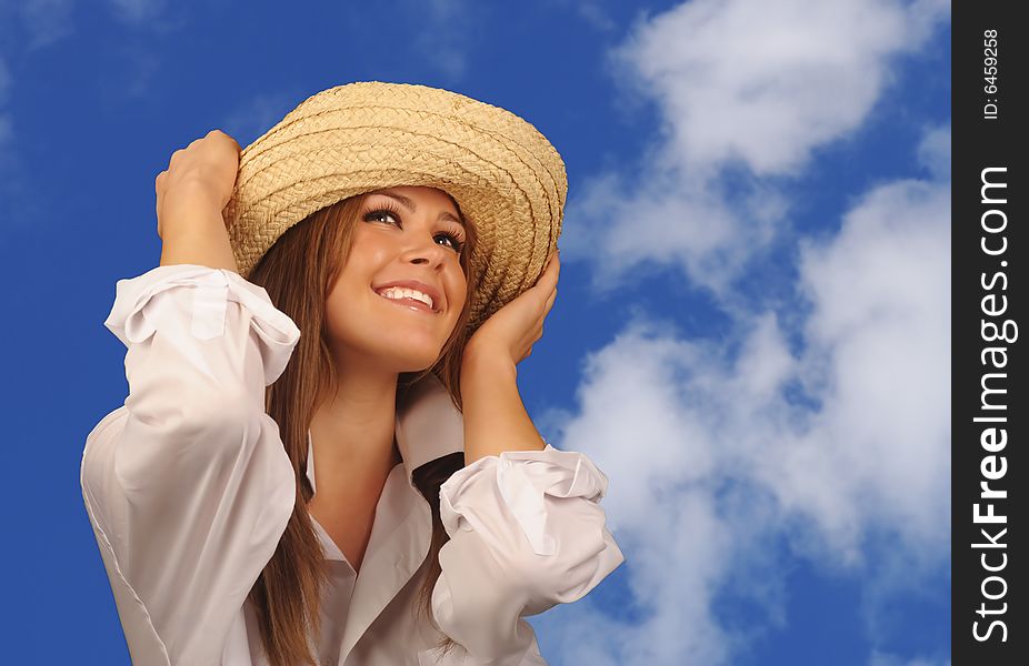 Beautiful Image Of a Woman outdoors with Clouds. Beautiful Image Of a Woman outdoors with Clouds