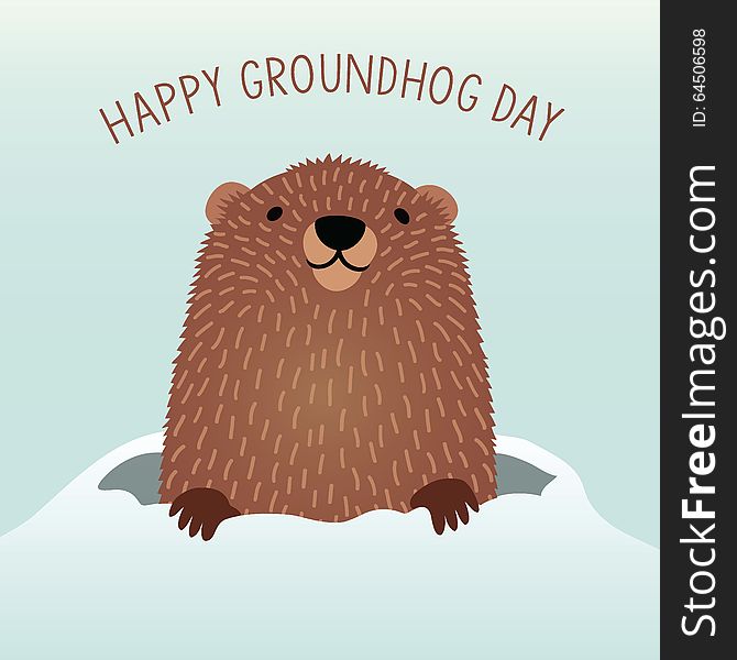 Happy Groundhog Day design with cute groundhog
popping up out of his burrow