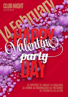 Valentines Day Party Flyer Design. Vector Template Of Invitation, Flyer, Poster Or Greeting Card Stock Image Valentines Day Party Flyer Design. Vector Template Of Invitation, Flyer, Poster Or Greeting Card Stock Image