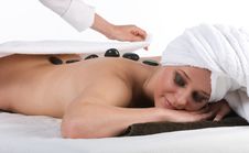 Pretty Smiling Lady Getting Hot Stone Massage Royalty Free Stock Images Pretty Smiling Lady Getting Hot Stone Massage Royalty Free Stock Images